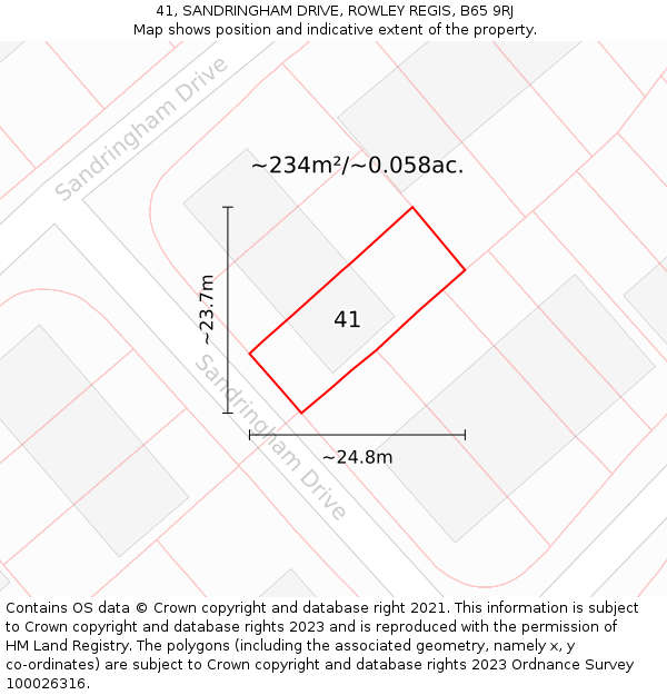 41, SANDRINGHAM DRIVE, ROWLEY REGIS, B65 9RJ: Plot and title map
