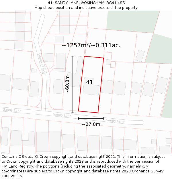 41, SANDY LANE, WOKINGHAM, RG41 4SS: Plot and title map