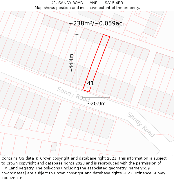 41, SANDY ROAD, LLANELLI, SA15 4BR: Plot and title map