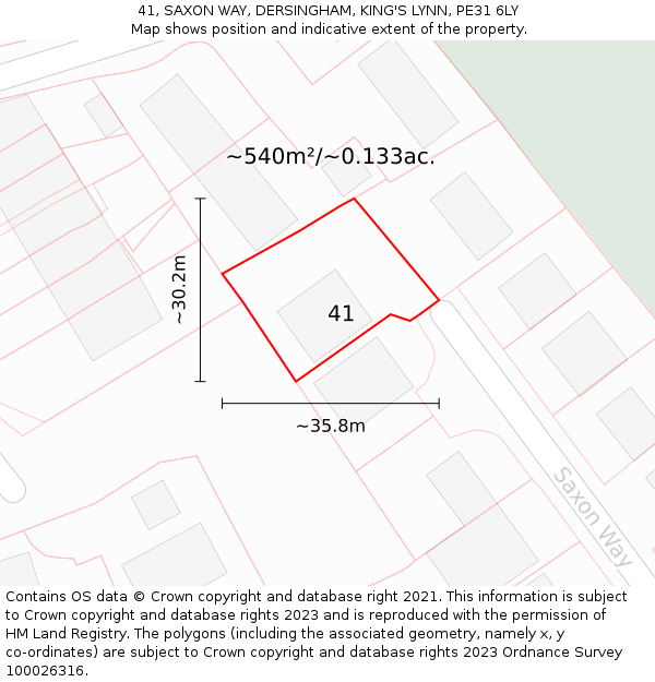 41, SAXON WAY, DERSINGHAM, KING'S LYNN, PE31 6LY: Plot and title map