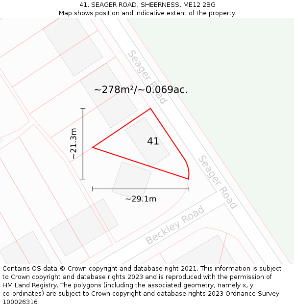 41, SEAGER ROAD, SHEERNESS, ME12 2BG: Plot and title map