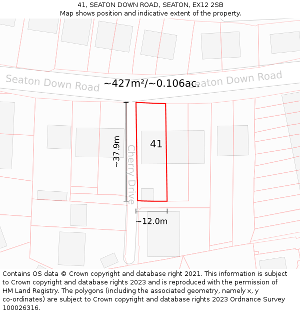 41, SEATON DOWN ROAD, SEATON, EX12 2SB: Plot and title map