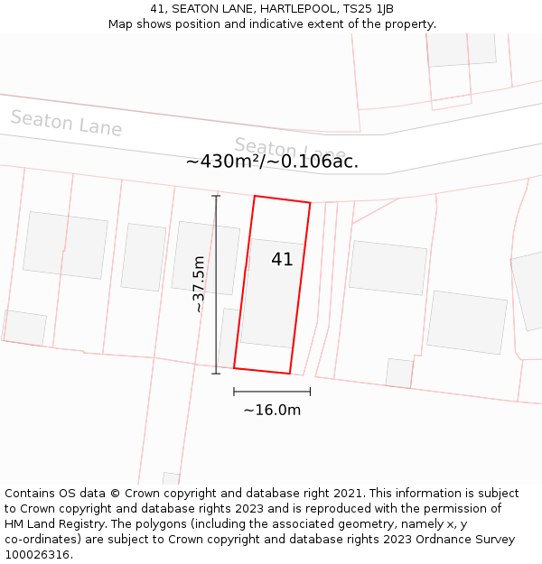 41, SEATON LANE, HARTLEPOOL, TS25 1JB: Plot and title map