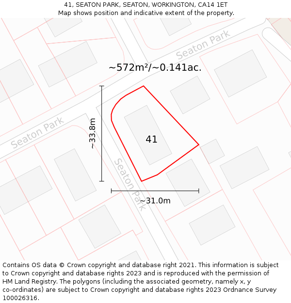 41, SEATON PARK, SEATON, WORKINGTON, CA14 1ET: Plot and title map