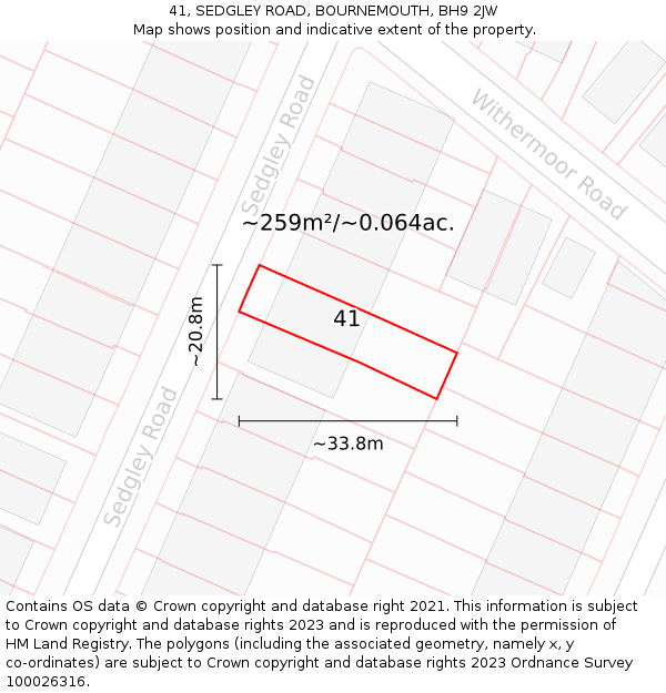 41, SEDGLEY ROAD, BOURNEMOUTH, BH9 2JW: Plot and title map