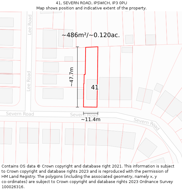 41, SEVERN ROAD, IPSWICH, IP3 0PU: Plot and title map