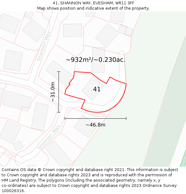 41, SHANNON WAY, EVESHAM, WR11 3FF: Plot and title map