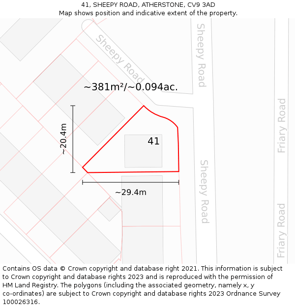 41, SHEEPY ROAD, ATHERSTONE, CV9 3AD: Plot and title map