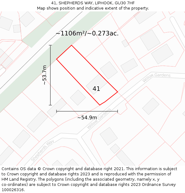 41, SHEPHERDS WAY, LIPHOOK, GU30 7HF: Plot and title map