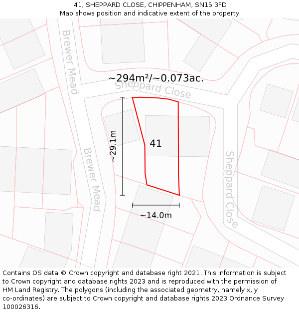 41, SHEPPARD CLOSE, CHIPPENHAM, SN15 3FD: Plot and title map