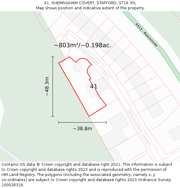 41, SHERINGHAM COVERT, STAFFORD, ST16 3YL: Plot and title map
