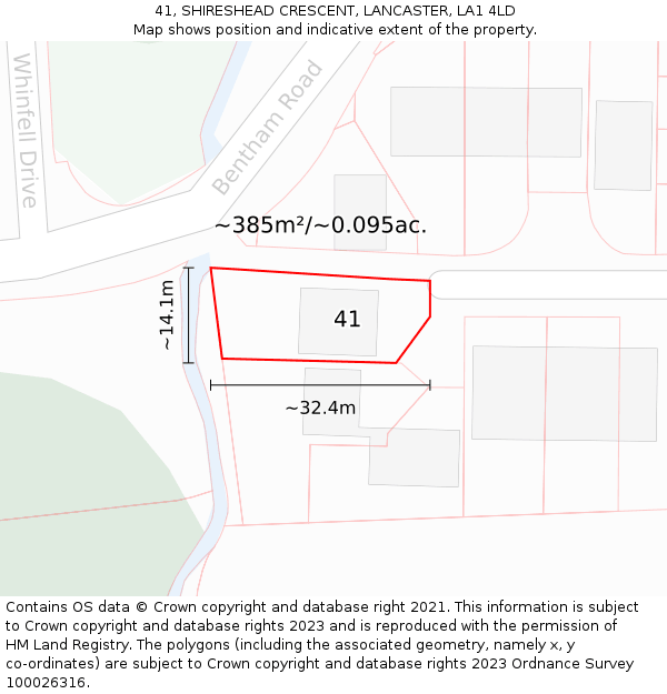 41, SHIRESHEAD CRESCENT, LANCASTER, LA1 4LD: Plot and title map