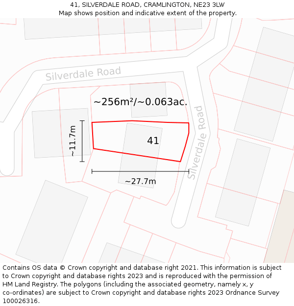 41, SILVERDALE ROAD, CRAMLINGTON, NE23 3LW: Plot and title map