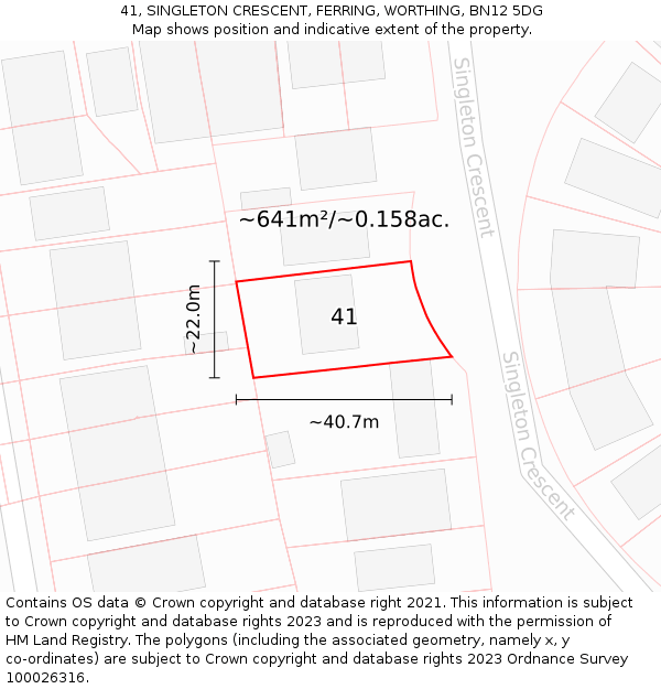 41, SINGLETON CRESCENT, FERRING, WORTHING, BN12 5DG: Plot and title map