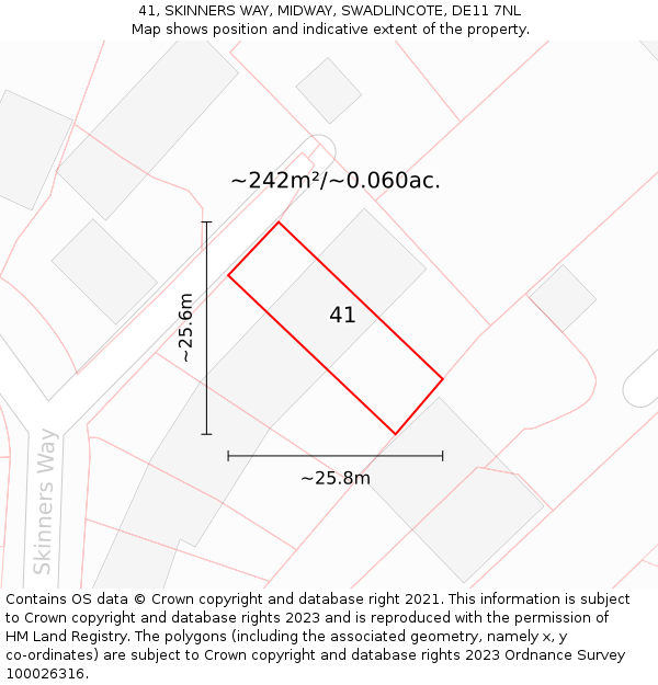 41, SKINNERS WAY, MIDWAY, SWADLINCOTE, DE11 7NL: Plot and title map
