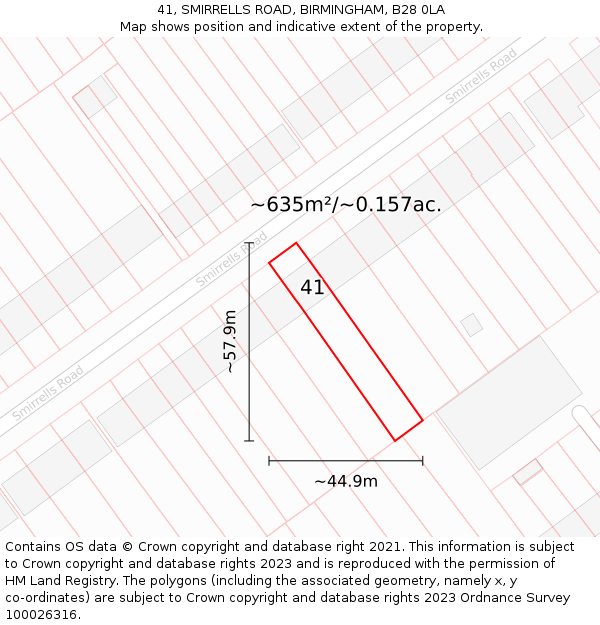 41, SMIRRELLS ROAD, BIRMINGHAM, B28 0LA: Plot and title map