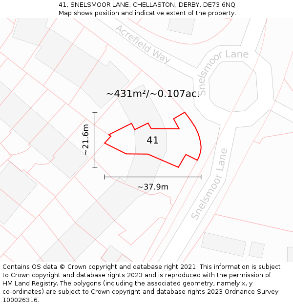 41, SNELSMOOR LANE, CHELLASTON, DERBY, DE73 6NQ: Plot and title map
