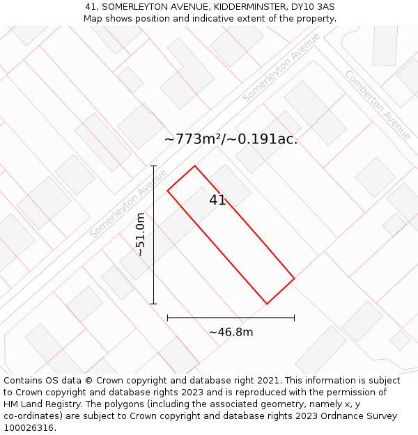41, SOMERLEYTON AVENUE, KIDDERMINSTER, DY10 3AS: Plot and title map