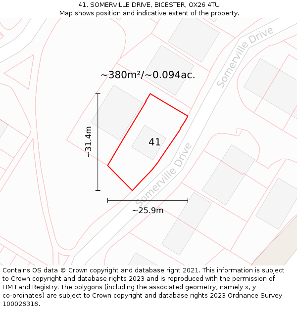 41, SOMERVILLE DRIVE, BICESTER, OX26 4TU: Plot and title map