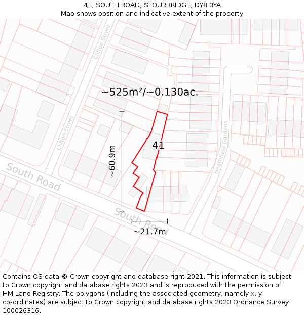 41, SOUTH ROAD, STOURBRIDGE, DY8 3YA: Plot and title map