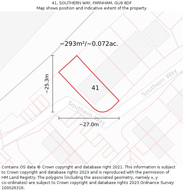 41, SOUTHERN WAY, FARNHAM, GU9 8DF: Plot and title map