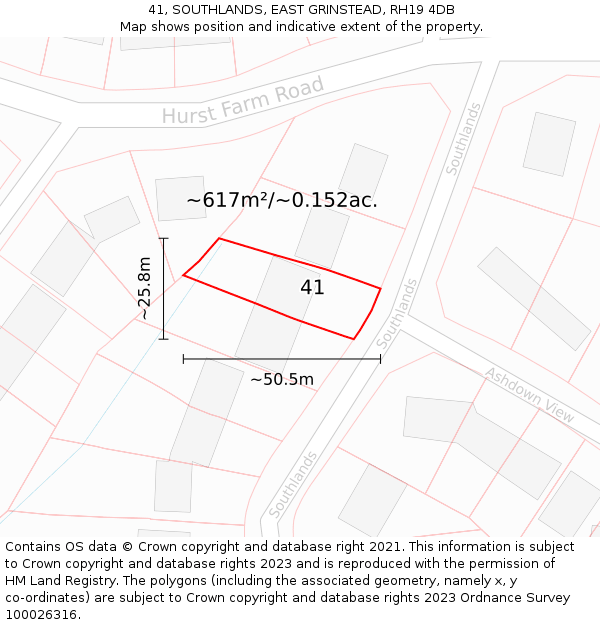 41, SOUTHLANDS, EAST GRINSTEAD, RH19 4DB: Plot and title map