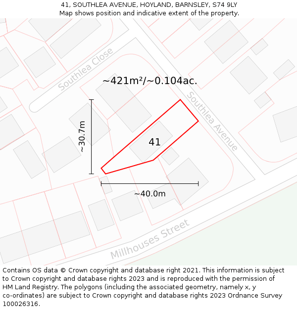 41, SOUTHLEA AVENUE, HOYLAND, BARNSLEY, S74 9LY: Plot and title map