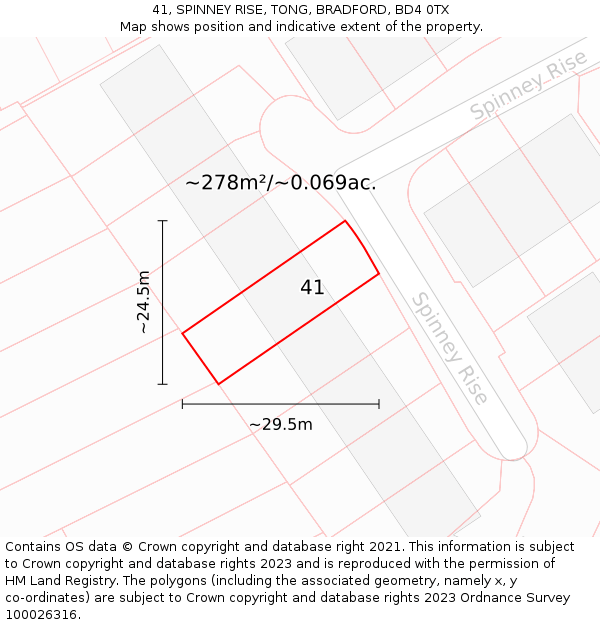 41, SPINNEY RISE, TONG, BRADFORD, BD4 0TX: Plot and title map
