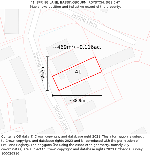 41, SPRING LANE, BASSINGBOURN, ROYSTON, SG8 5HT: Plot and title map