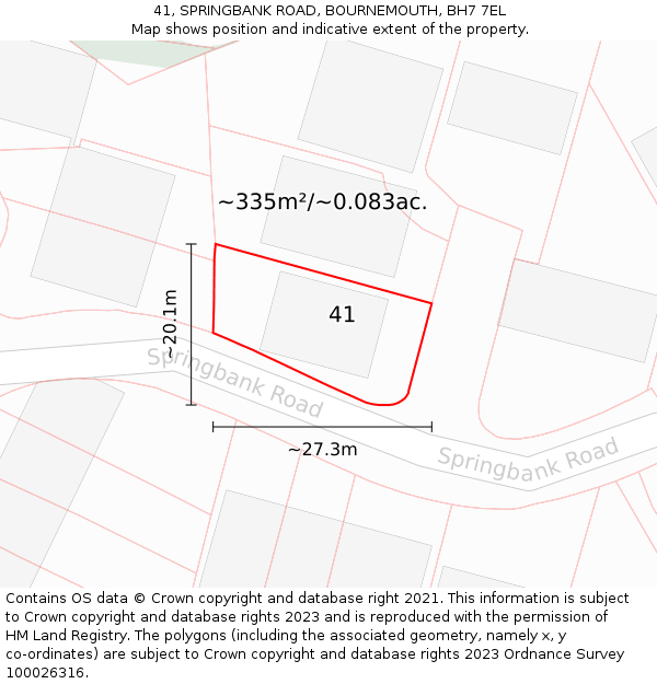 41, SPRINGBANK ROAD, BOURNEMOUTH, BH7 7EL: Plot and title map