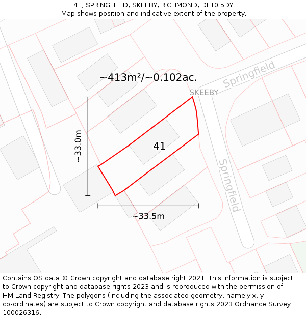 41, SPRINGFIELD, SKEEBY, RICHMOND, DL10 5DY: Plot and title map
