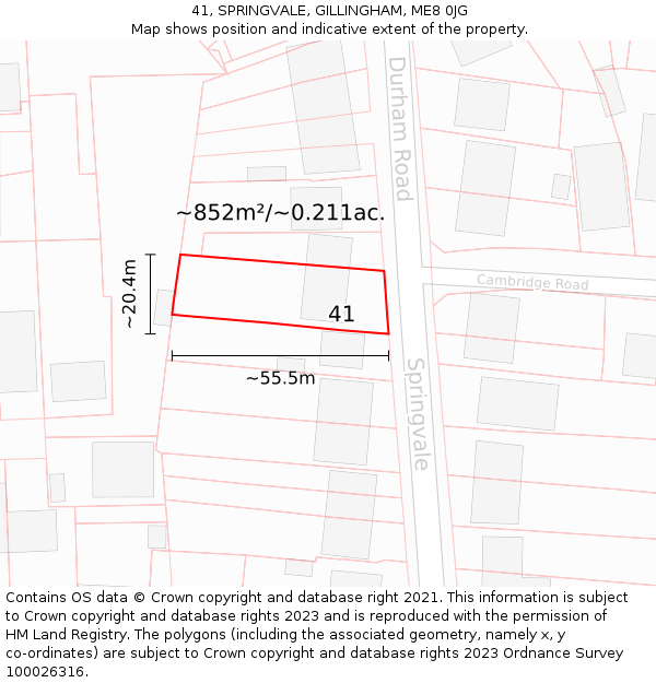 41, SPRINGVALE, GILLINGHAM, ME8 0JG: Plot and title map