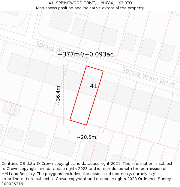 41, SPRINGWOOD DRIVE, HALIFAX, HX3 0TQ: Plot and title map