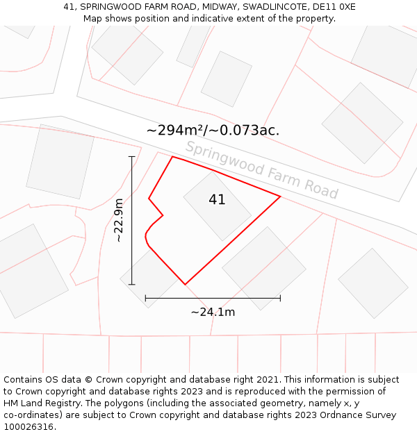 41, SPRINGWOOD FARM ROAD, MIDWAY, SWADLINCOTE, DE11 0XE: Plot and title map