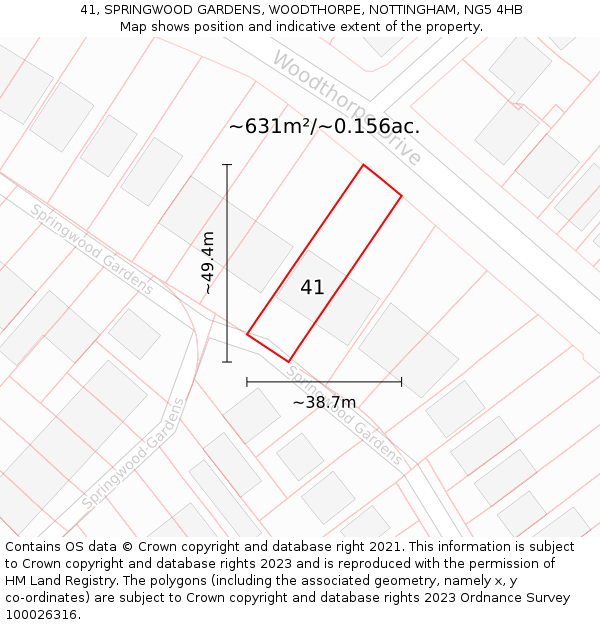 41, SPRINGWOOD GARDENS, WOODTHORPE, NOTTINGHAM, NG5 4HB: Plot and title map