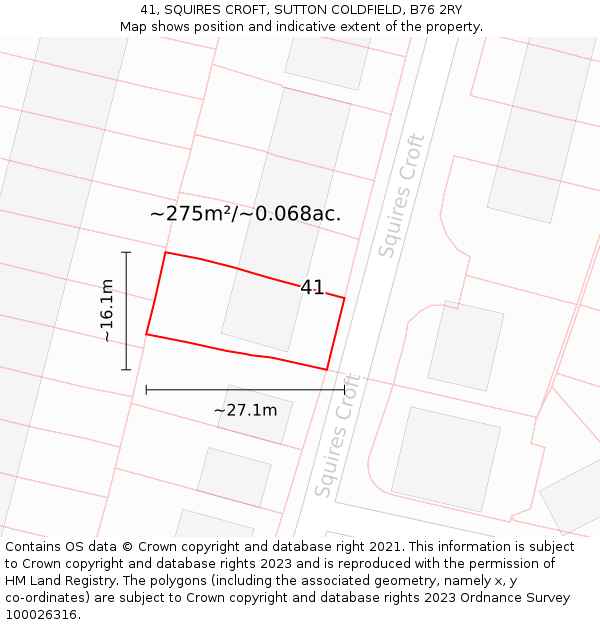 41, SQUIRES CROFT, SUTTON COLDFIELD, B76 2RY: Plot and title map