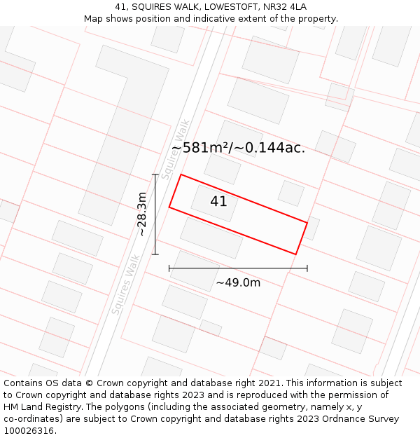 41, SQUIRES WALK, LOWESTOFT, NR32 4LA: Plot and title map