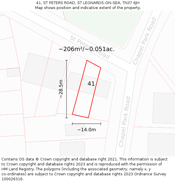41, ST PETERS ROAD, ST LEONARDS-ON-SEA, TN37 6JH: Plot and title map