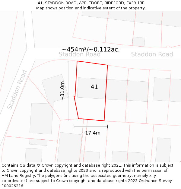 41, STADDON ROAD, APPLEDORE, BIDEFORD, EX39 1RF: Plot and title map