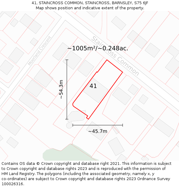 41, STAINCROSS COMMON, STAINCROSS, BARNSLEY, S75 6JF: Plot and title map