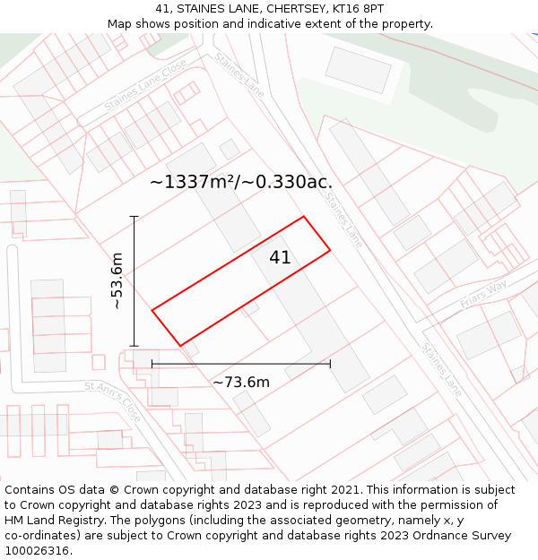 41, STAINES LANE, CHERTSEY, KT16 8PT: Plot and title map