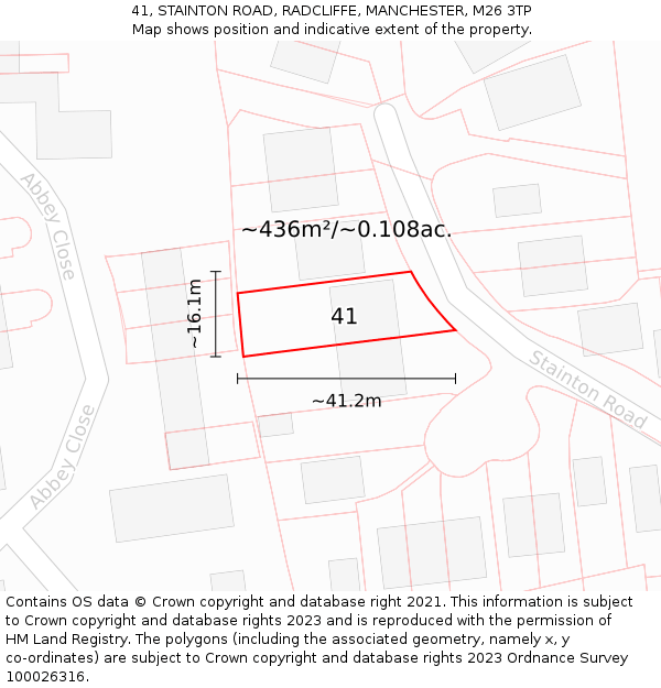 41, STAINTON ROAD, RADCLIFFE, MANCHESTER, M26 3TP: Plot and title map