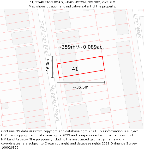 41, STAPLETON ROAD, HEADINGTON, OXFORD, OX3 7LX: Plot and title map