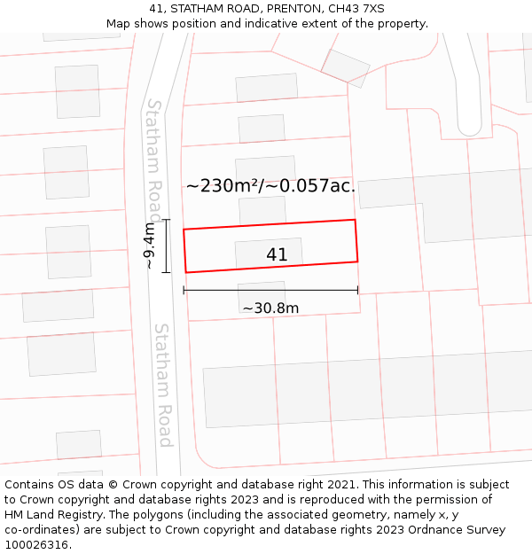 41, STATHAM ROAD, PRENTON, CH43 7XS: Plot and title map