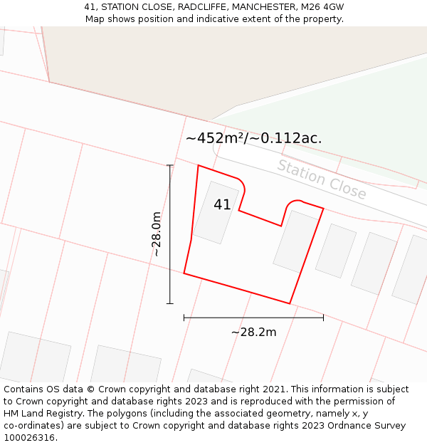 41, STATION CLOSE, RADCLIFFE, MANCHESTER, M26 4GW: Plot and title map