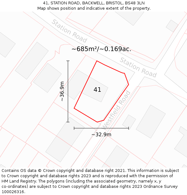 41, STATION ROAD, BACKWELL, BRISTOL, BS48 3LN: Plot and title map