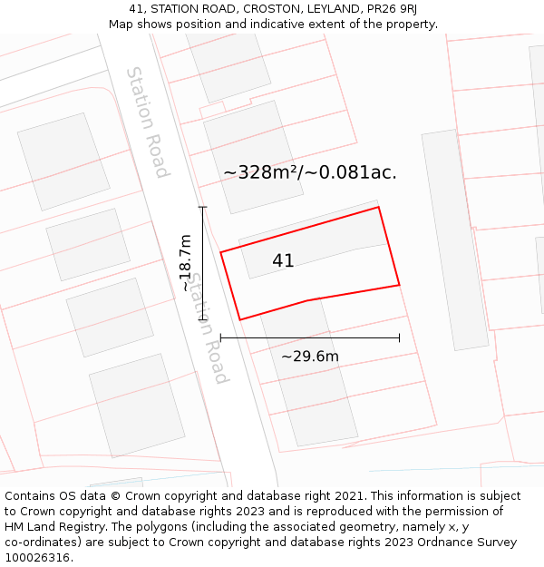 41, STATION ROAD, CROSTON, LEYLAND, PR26 9RJ: Plot and title map