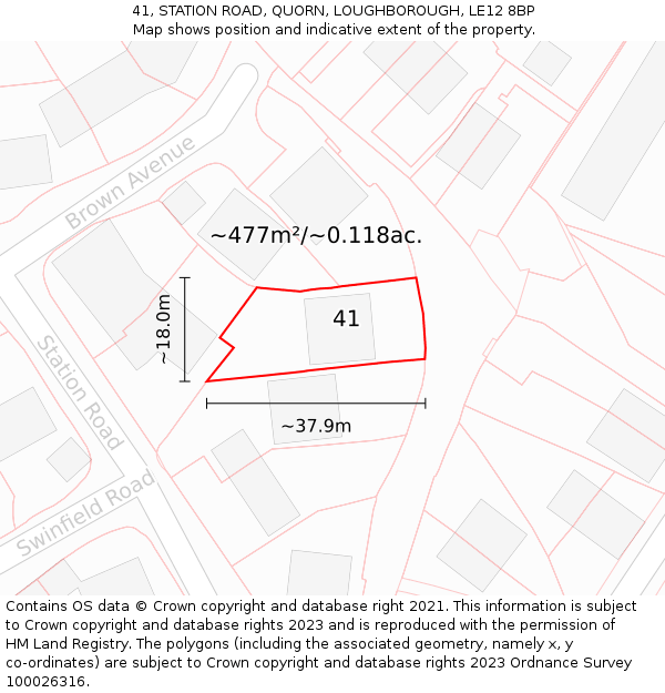 41, STATION ROAD, QUORN, LOUGHBOROUGH, LE12 8BP: Plot and title map