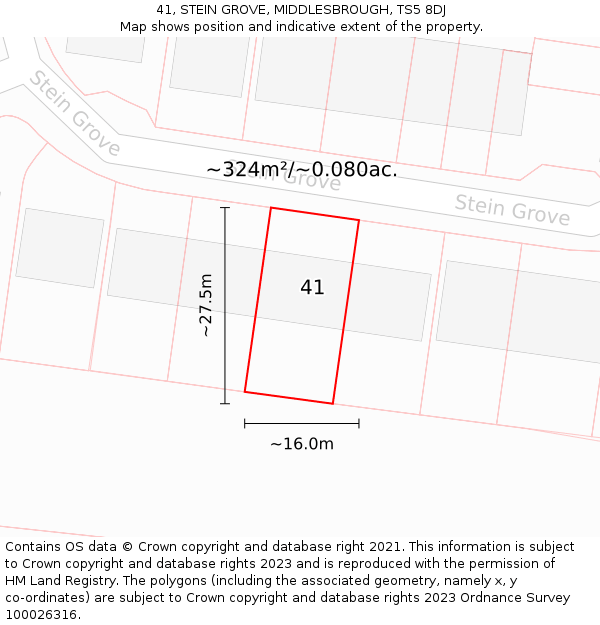 41, STEIN GROVE, MIDDLESBROUGH, TS5 8DJ: Plot and title map