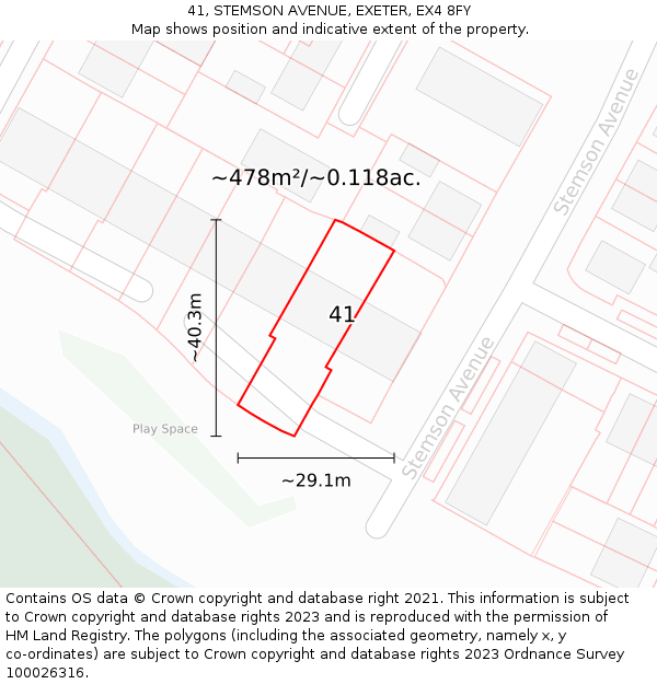 41, STEMSON AVENUE, EXETER, EX4 8FY: Plot and title map